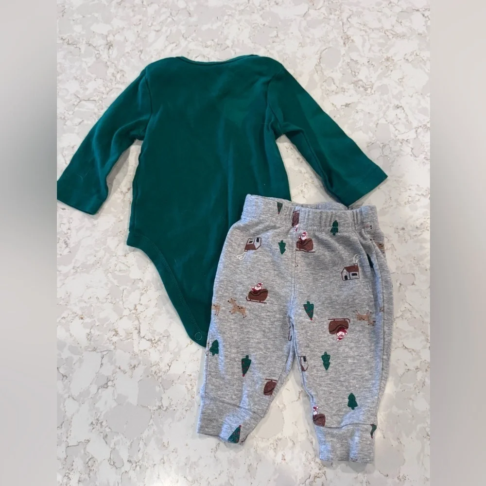 Carters - 3M - Festive Green and Gray Baby Outfit